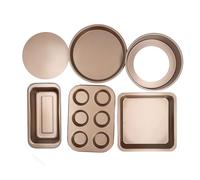6pcs Baking Mold Set, Loose Bottom Anti Stick Carbon Steel Cake Pan, Pizza Bread Bakeware Set with Nonstick Coating, Even Heat Distribution for Home Kitchen Baking Needs (Gold)