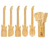 6Pcs Bamboo Guitar Shaped Utensils Set for Cooking - Bamboo Spatulas with Holder, Cool Guitar Gifts for Men and Women, Unique Musician Gifts, Musical Spoon Set for Kitchen Decor, Wooden Studio Decor