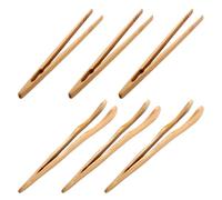 6pcs Bamboo Toast Tongs with Anti Slip Design, Wooden Tongs for Toaster, BBQ, Fried Food, Bread, Tea