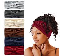 6Pcs Bandana Headbands for Women Wide Wavy Headscarf Boho Head Scarfs Wraps Turban Fabric Elastic Headband Yoga Hairbands Sport Running Headscarves (Solidcolours)