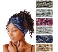 6Pcs Bandana Headbands for Women Wide Wavy Headscarf Boho Head Scarfs Wraps Turban Fabric Elastic Headband Yoga Hairbands Sport Running Headscarves