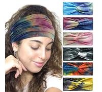 6Pcs Bandana Headbands for Women Wide Wavy Headscarf Boho Head Scarfs Wraps Turban Fabric Elastic Headband Yoga Hairbands Sport Running Headscarves (Splicing)