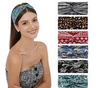 6Pcs Bandana Headbands for Women Wide Wavy Headscarf Boho Head Scarfs Wraps Turban Fabric Elastic Headband Yoga Hairbands Sport Running Headscarves (RetroLeopard)