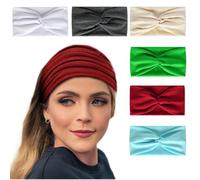 6Pcs Bandana Headbands for Women Wide Wavy Headscarf Boho Head Scarfs Wraps Turban Fabric Elastic Headband Yoga Hairbands Sport Running Headscarves (white headband)