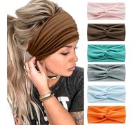 6Pcs Bandana Headbands for Women Wide Wavy Headscarf Boho Head Scarfs Wraps Turban Fabric Elastic Headband Yoga Hairbands Sport Running Headscarves
