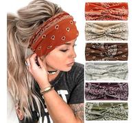 6Pcs Bandana Headbands for Women Wide Wavy Headscarf Boho Head Scarfs Wraps Turban Fabric Elastic Headband Yoga Hairbands Sport Running Headscarves