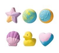 6pcs Bath Salt Ball, Ocean Starfish Shell Love Heart Duck Shape Essential Oils Fizzies, for Women Kids Dry Skin Moisturizing Spa Birthday Gift Colorful