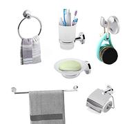 6Pcs Bathroom Accessory Set, Including Paper Towel Holder Hook Toothbrush Holder and Soap Dish, 6 in 1 Chrome Plated Zinc Wall Towel Holder Kit, for Families Hotels Dormitories Apartments