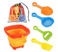 6pcs Beach Toys Set, Collapsible Bucket with 4 Shovels Sand Toys & Mesh Bag Portable Foldable Pail Bucket for Kid Toddler 1-10 Years Old Sandbox Castle Building Kit Beach Activity Accessories(Orange)