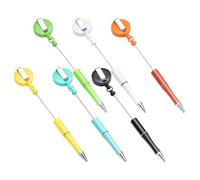 6Pcs Beadable Ballpoint Pen with Retractable Badge Holder Beaded with Badge Reel Belt Clip for Teacher Nurse Doctor Colorful Bead
