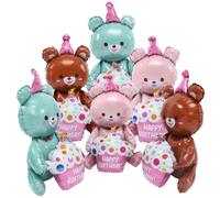 6pcs Bear Balloon Cartoon Birthday Party Decoration for Boys | Aluminum Foil, Reusable Forest Theme Design, Quick Setup for Table and Entrance Display
