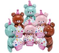 6pcs Bear Birthday Party Balloon, Aluminum Foil, Cute Cartoon Decor | Outdoor Use, Easy Inflation, Lovely Bear Shape, for Boys, Party Supplies