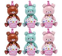 6pcs Bear Cake Balloon Aluminum Foil Cartoon Party Decoration | Forest Theme, Eye-catching Design, for Birthday Table Centerpiece and Banner Styling