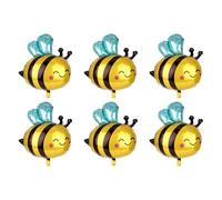 6pcs Bee Balloons, Cute Smile Face Bumble Bee Balloons Foil Honeybee Decorations Ideal Birthday Party Baby Shower Woodland Jungle Cartoon Theme Party Supplies