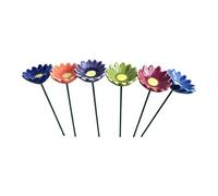 6PCS Bee Watering Station for Garden Ceramic Flowers for Bees Flower Bee Cups with Stakes Decorative Colorful Butterflies Bees Drinking Station Outdoor Garden Yard Patio Decor