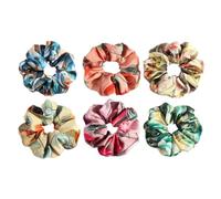 6pcs Big Scrunchies Decorative Hair Ties for Women, Tropical Floral | 3d Printed Cloth and Rubber, Ponytail Holder for Daily Life and Travel Use