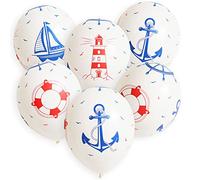 6pcs Biodegradable Ocean Sea Maritime Balloons, 12 Inch, Red/White/Blue Marine Anchor