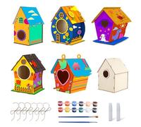 6Pcs Birdhouse Kit for Kids, Craft Kits for Kids to Build and Paint Bird House, Easter DIY Wooden Arts and Crafts, DIY Set Craft Kit Outdoor Wooden Birdhouse