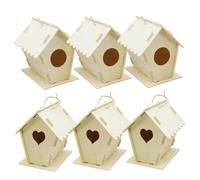 6Pcs Birdhouse Kits for Kids - DIY Unfinished Wooden Bird Houses to Painting with Hanging Ropes, Creative Expression & Family Fun, Heart & Round Shapes Bird House Kit
