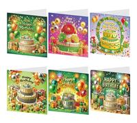 6Pcs Birthday DIY Greeting Card Kit with Envelopes Diamond Art Painting Greeting Cards Birthday Gifts for Families Friends Partners