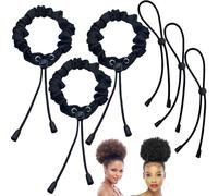 6pcs Black Adjustable Silk Hair Tie No Slip Extra Large Satin Scrunchies Ouchless Long Style Black Hair Ties Forthick Hair/Loc Hiar＆Natural Curly Ponytail Holders Hair Scrunchies Accessories