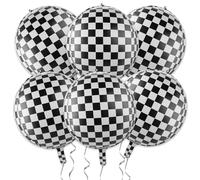 6Pcs Black and White Checkered Balloons, 4D Black Checkered Balloons for Birthday Party Race Car Baby Shower Halloween Ceremonies Holiday Parties Decorations Supplies 22 Inch