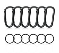 6Pcs Black Carabiner Clips with 6 Key Rings,Mini Aluminum D-Ring Spring Snap Hooks for Backpack, Keys, Dog Leash, Camping, Fishing and Outdoor Travel