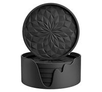 6PCS Black Coasters, Thick Design(0.2inch) Round Mugs Set of 6, Silicone Coasters for Drinks, Coffee Pads Beer Bar Mat Non-Slip, Non-Stick, Deep Tray Black