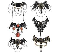 6PCS Black Gothic Lace Choker Necklace Set for Women Adjustable Lace Collar Black Necklace Goth Jewelry Halloween Cosplay