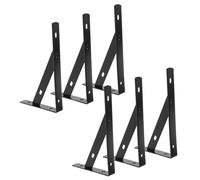6pcs Black Metal Wall Shelf Bracket Hook Design for Floating Shelves | Cold Rolled Steel, Compact Footprint, Strong Load Bearing, for Wooden Boards, Office and Under-cabinet Storage