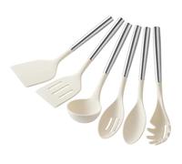 6pcs Black Silicone Kitchenware Set Household Kitchen Utensils Spatula Strainer Soup Spoon Spaghetti Clip Cooking Tool Sets for Cooking(White)