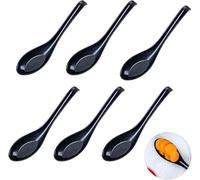 6Pcs Black Soup Spoons Rice Spoons Chinese Won Ton Soup Spoon Asian Ramen Soup Spoon Original Plain Style Spoon Soup Suitable for Restaurants Family Hotels
