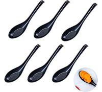 6Pcs Black Soup Spoons Rice Spoons Chinese Won Ton Soup Spoon Asian Ramen Soup Spoon Original Plain Style Spoon Soup Suitable for Restaurants Family Hotels,Spoons,Soup Spoons
