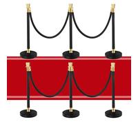 6PCS Black Stanchions with 5FT Black Velvet Rope - Heavy Duty Crowd Control Barriers and 4PCS Rope Safety Barriers for Events, Weddings, Red Carpet and Stanchion Set for Party - 39.4 Inch Post Height