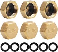 6Pcs Blind Plugs, Sealing Cap 1/2 inch with Rubber Seals, Brass Cap Hexagonal, Hose Caps Threaded Cap for Garden Water Pipe, Pipes, Fittings and Accessories