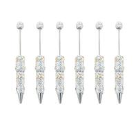 6PCS Bling Beadable Pen Smooth Writing Pen 1.0mm Ball Point Line Stone Fancy Stationery Supplies