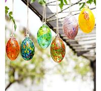 6PCS Blown Glass Balls Ornaments 3.9'' Hanging Crystal Decorative Eggs for DIY Centerpiece Party Favor Gift Spring Home Wedding Table Decor