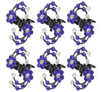 6Pcs Blue Rhinestone Mini Hair Claw Clips Plum Blossom Flower Pins | Alloy Construction, Lightweight Comfortable Wear, Elegant Decoration for Women and Girls