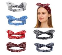 6pcs Boho Bow Headbands, Vintage Paisley Hair Band,Boho Rabbit Ear Bandana Headband, Non Slip Cute Knotted Womens Hairbands Turban Hair Accessories