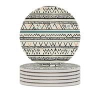 6PCS Boho Triangle Stripes Coasters Non-Slip Round Drink Coasters with Ceramic Stone and Cork Base, Heat Resistant Absorbent 33.00Stone Coaster Set for Kinds of Mugs and Cups, 4 Inch