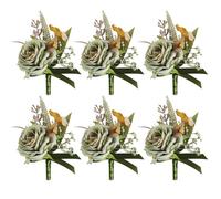 6Pcs Boutonniere for Men Sage Green Rose Groom Boutonniere with Pin & Clip 3.5x5.5" Decorative Corsage for Wedding Prom Anniversary