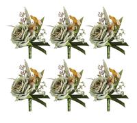 6Pcs Boutonniere for Men Sage Green Rose Groom Boutonniere with Pin & Clip Decorative Corsage for Wedding Prom Anniversary