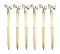 6Pcs Bow Ballpoint Pen Crystal Bead Signing Twist Action 1.0MM Tip, Write Smoohtly Business Gift Working