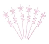 6PCS Bow Curly Straws, Pink Bow Glitter Party Straws, Elegant Plastic Straws Reusable for Kids Adults Birthday Party Family Reunion Decorations Supplies