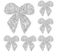 6PCS Bow Iron on Patches, Silver Bow Rhinestone Patches, Glitter Bowknot Applique Iron on Sew on Repair Patches for Jackets Jeans Bags Hats Shoes Clothing Decorations
