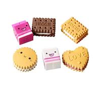 6pcs Box-Packed Eraser Set Cute Kawaii Milk Cookies Biscuit Erasers Coloured Pencil Rubbers for Precise Erasing School Stationery Supplies Creative Gift for Kids Children Students