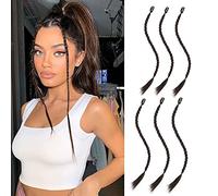 6Pcs Braid Hair Extensions Baby Braids Front Side Bang Curtain Straight Ponytail Clip in Hair Extensions for Women Girls Kids Daily Use (Brown Black)
