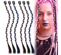6Pcs Braid Hair Extensions, Braiding Hair Pieces Braid Wig Coloured Hairpieces Braided Hair Clips 19 Inch Baby Braids Front Side Bang Curtain Straight Ponytail Hair Extensions for Women Girls Kids