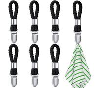 6Pcs Braided Cotton Rope Towel Clips, Hanging Clips Tea Towels Holders, Metal Tea Towel Hooks, Hanging Clips for Kitchen Bathroom Beach and Laundry, Space Saving Towel Holders, Loop Cloth Hook Hangers