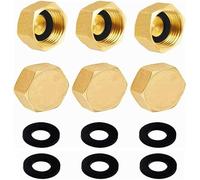 6PCS Brass Blanking Cap 1/2 inch,Female Blanking Stop Cap,Hex Brass Blanking Nut Caps,Brass Cap,Plumbing Fittings for Washing Machine Radiator Valve faucets Tap